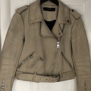 Women’s Zara vegan suede biker jacket.